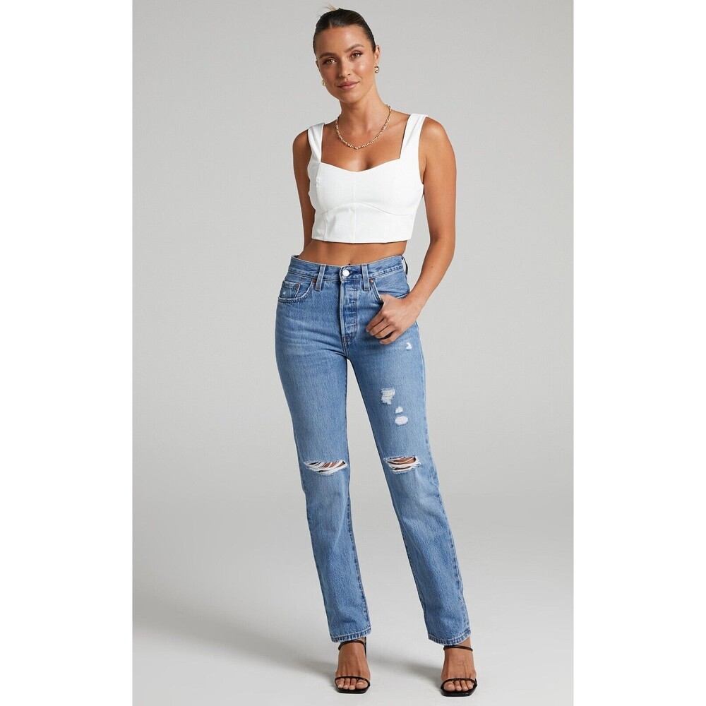 Levis Premium Womens 501 Original Fit Denim Jeans Blue Hi Rise Button Fly New